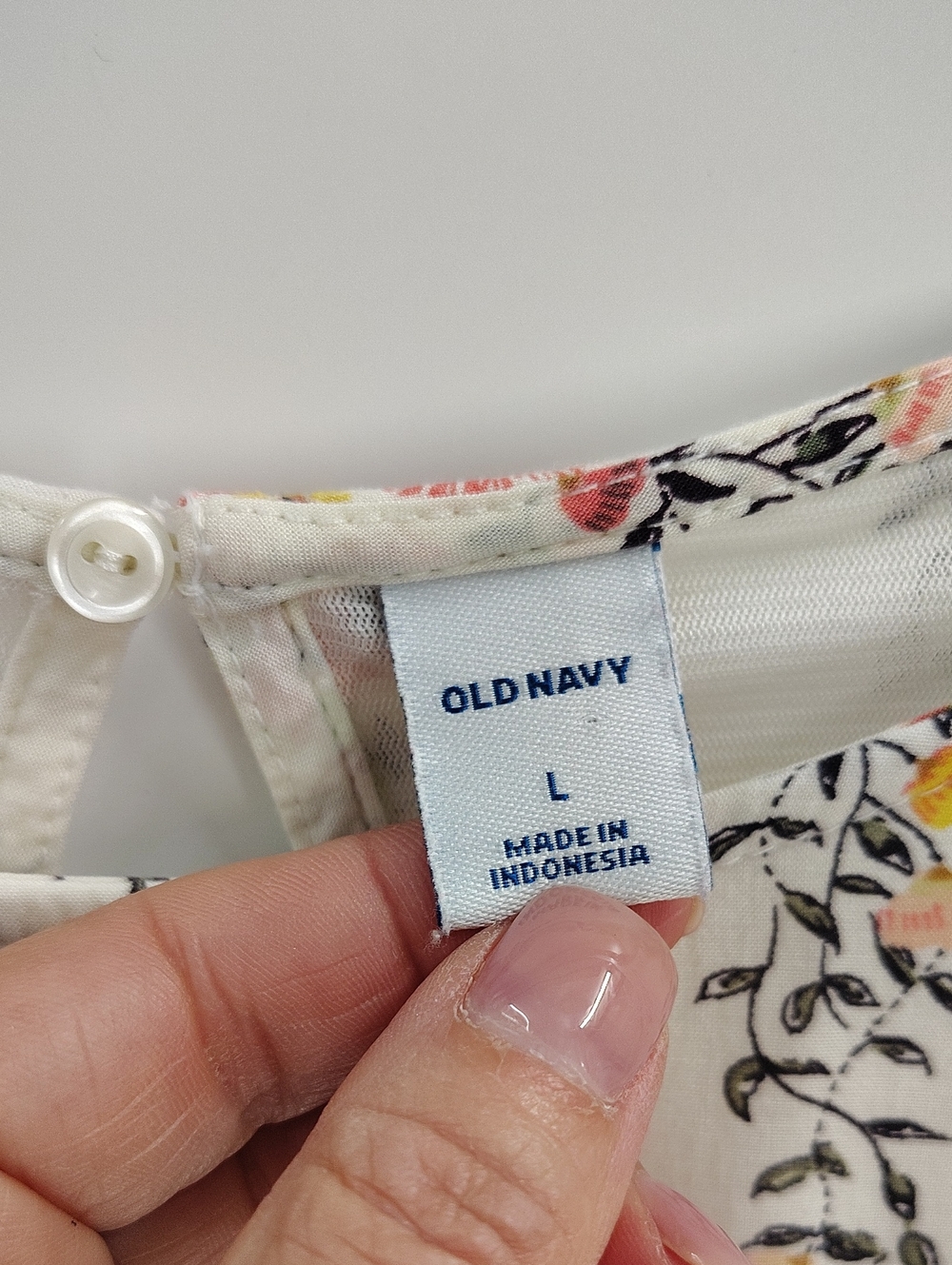 Old Navy Dress Size Large Cream Floral Print Ruffle Sleeve Mesh Lining - Picture 3 of 6